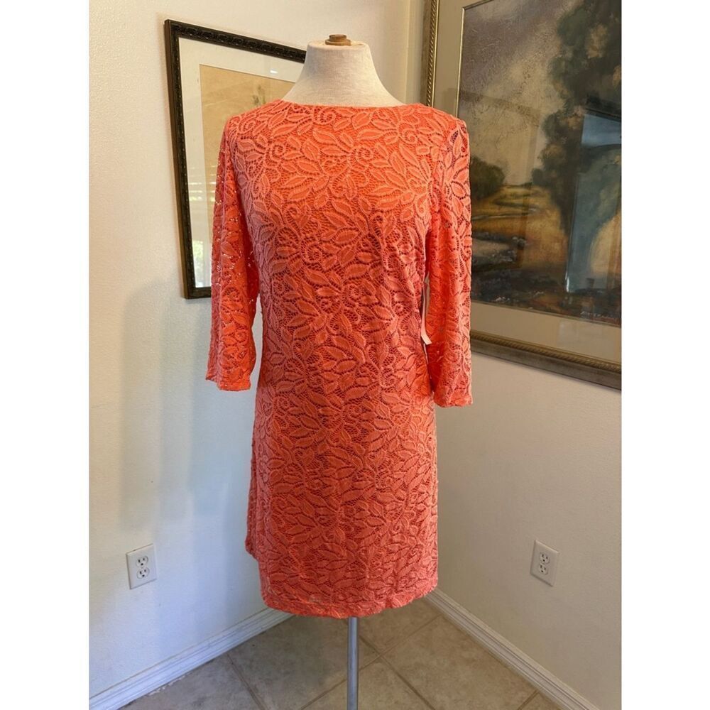NWT Studio One New York Coral Lace Shift Dress with 3/4 Sleeve Size 10